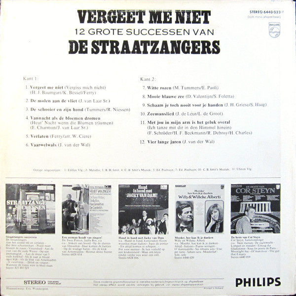 Straatzangers - Vergeet Me Niet; 12 Grote Successen Van De Straatzangers (LP) 40353 Vinyl LP Goede Staat