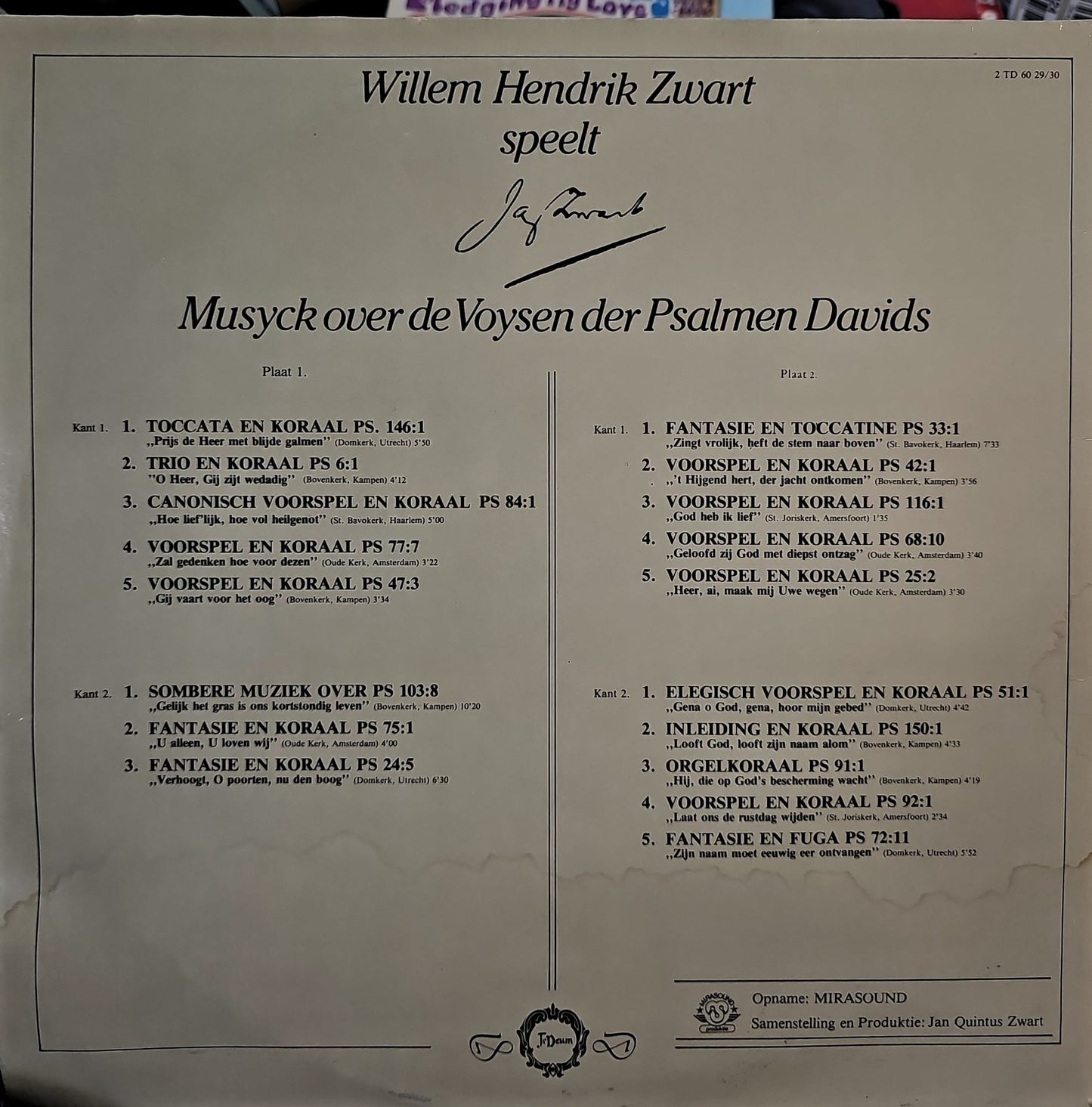 Willem Hendrik Zwart - Speelt Jan Zwart (LP) 50750 Vinyl LP Dubbel Goede Staat