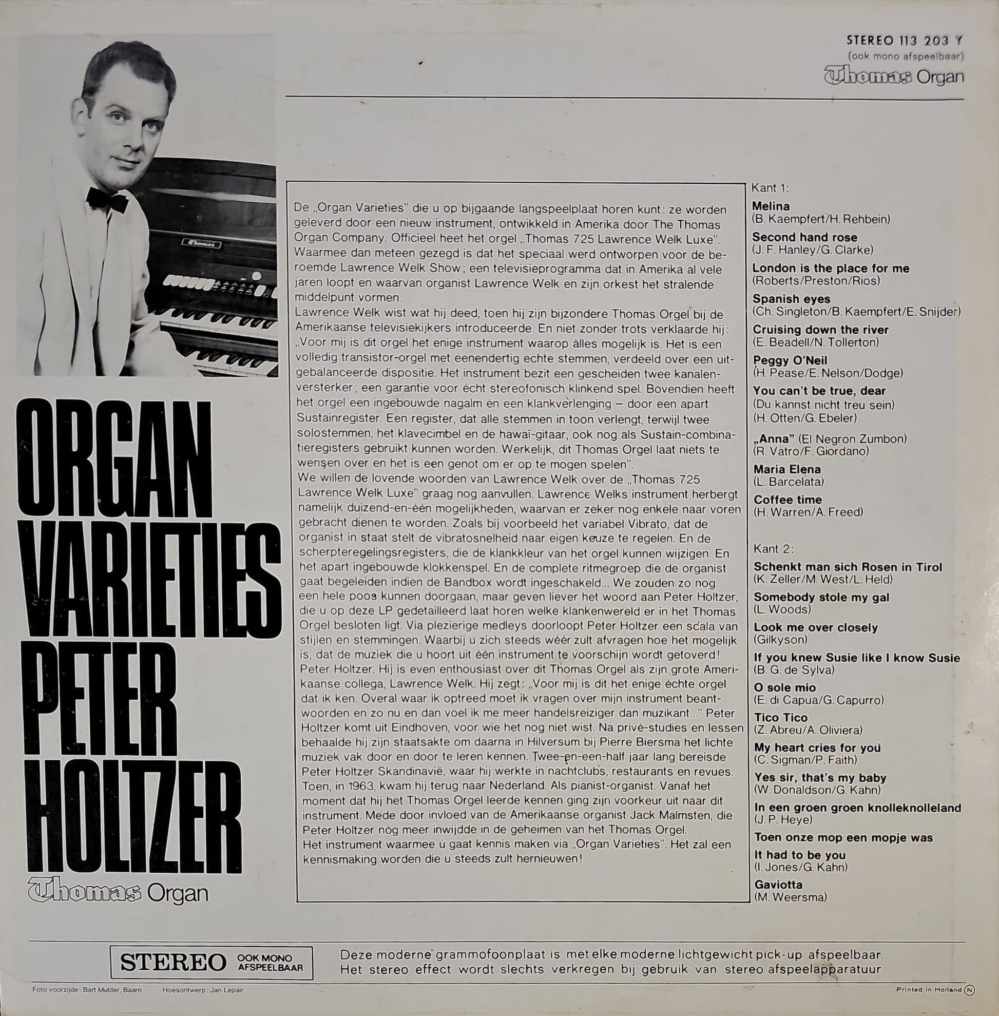 Peter Holtzer - Organ Varieties (LP) 50751 Vinyl LP Goede Staat