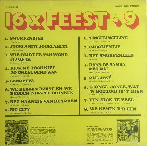 Various - 16 x Feest 9 (LP) 51401 Vinyl LP Goede Staat