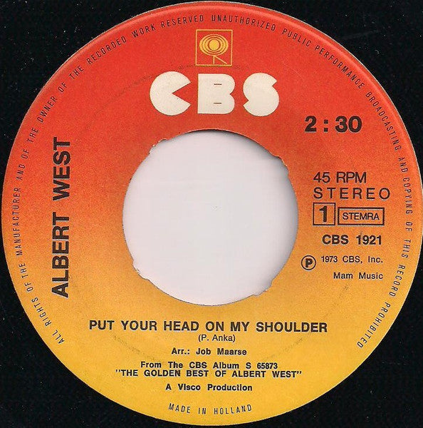 Albert West - Put Your Head On My Shoulder 17678 Vinyl Singles Goede Staat