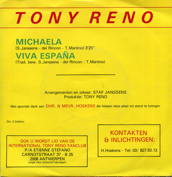 Tony Reno  - Michaela 37139 Vinyl Singles Goede Staat