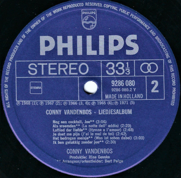 Conny Vandenbos - Liedjesalbum (1961-1971) (LP) 51400 Vinyl LP Dubbel Goede Staat