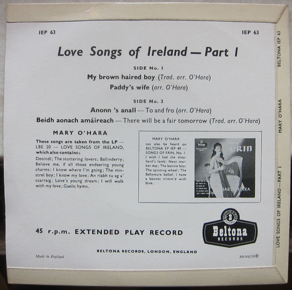 Mary O'Hara - Love Songs Of Ireland No. 1 35202 Vinyl Singles EP Goede Staat