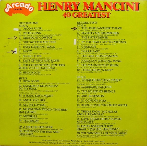 Henry Mancini - 40 Greatest (LP) 44217 Vinyl LP Goede Staat