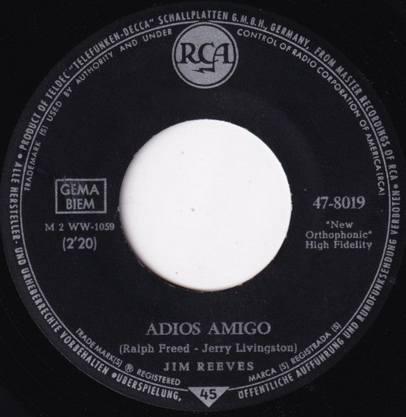 Jim Reeves - Adios Amigo 40197 Vinyl Singles Hoes: Generic