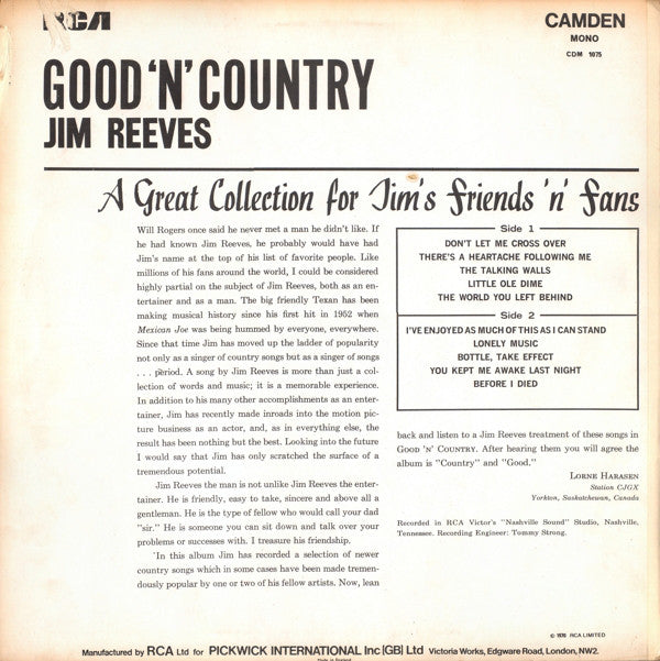 Jim Reeves - Good 'N' Country (LP) 41866 Vinyl LP Goede Staat