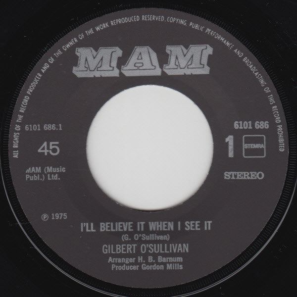 Gilbert O'Sullivan - I'll Believe It When I See It 39306 Vinyl Singles Hoes: Generic