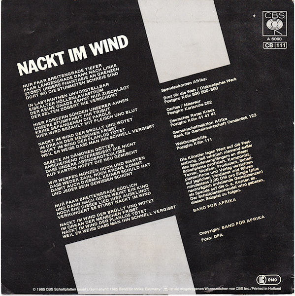 Band Für Afrika - Nackt Im Wind Vinyl Singles Goede Staat