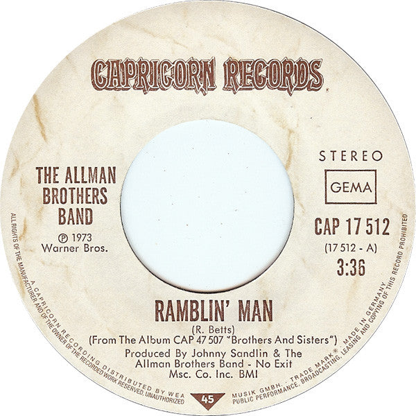 Allman Brothers Band - Ramblin' Man 37416 Vinyl Singles Goede Staat