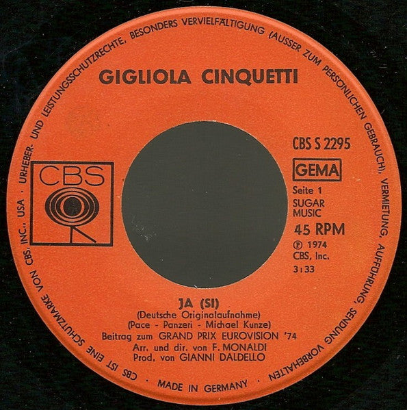 Gigliola Cinquetti - Ja 33207 Vinyl Singles Goede Staat