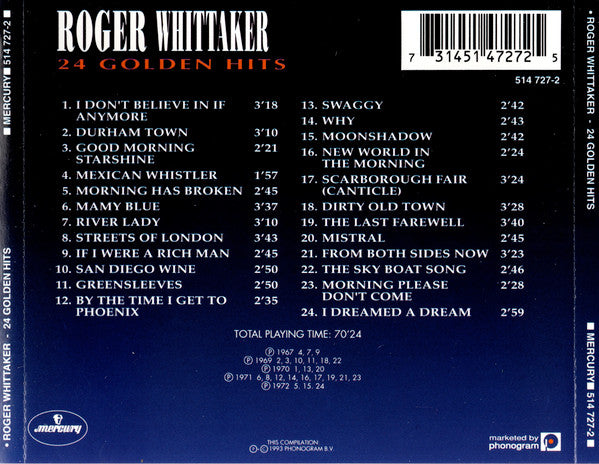 Roger Whittaker - 24 Golden Hits (CD) Compact Disc Goede Staat