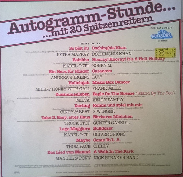 Various - Autogramm-Stunde Mit 20 Spitzenreitern (LP) 50395 Vinyl LP Goede Staat