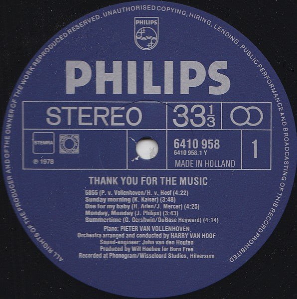 Pieter van Vollenhoven, Harry van Hoof ‎- Thank You For The Music (LP) 50951 Vinyl LP Goede Staat