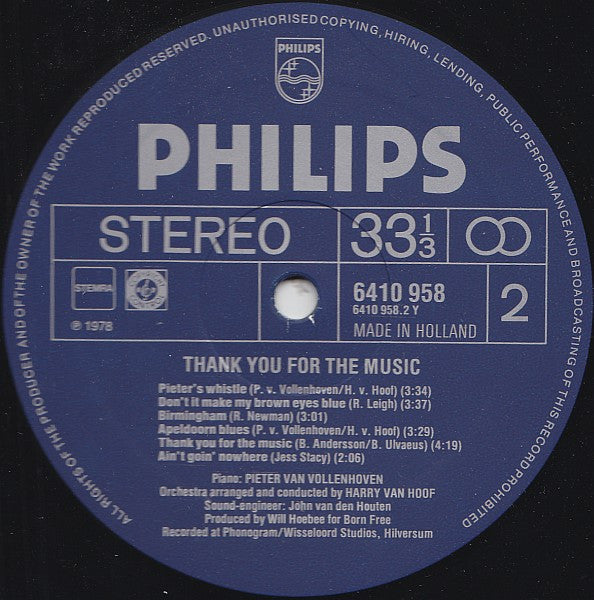 Pieter van Vollenhoven, Harry van Hoof ‎- Thank You For The Music (LP) 42987 Vinyl LP Goede Staat