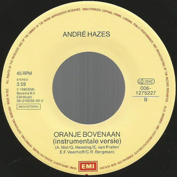 André Hazes - Oranje Bovenaan 34946 Vinyl Singles Goede Staat