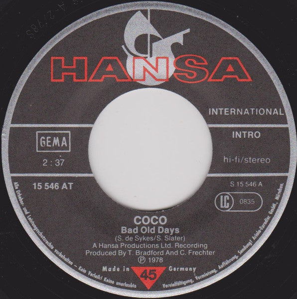 Coco - Bad Old Days 37502 (B) Vinyl Singles B-Keus (B)