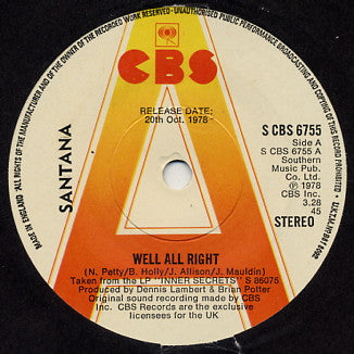 Santana - Well All Right 39232 Vinyl Singles Goede Staat