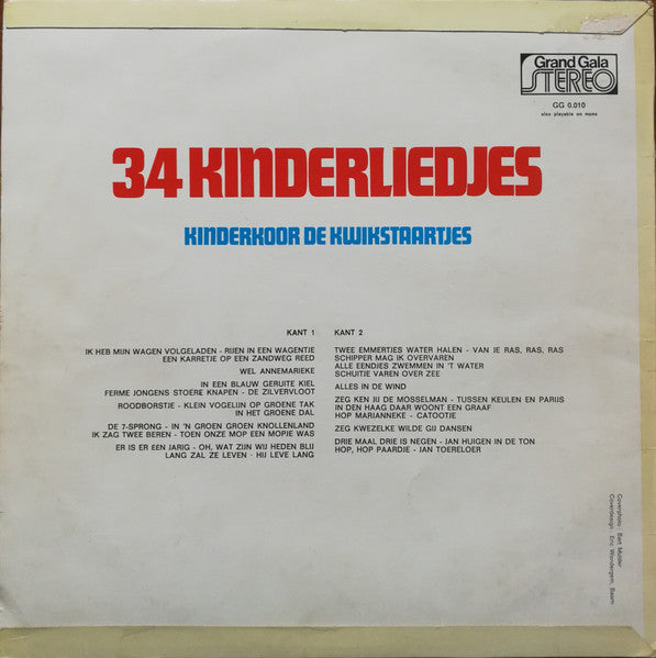 Kinderkoor De Kwikstaartjes - 34 Kinderliedjes Kinderkoor De Kwikstaartjes (LP) 49754 Vinyl LP Goede Staat