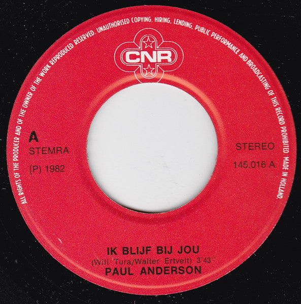 Paul Anderson - Ik Blijf Bij Jou 34601 Vinyl Singles Goede Staat