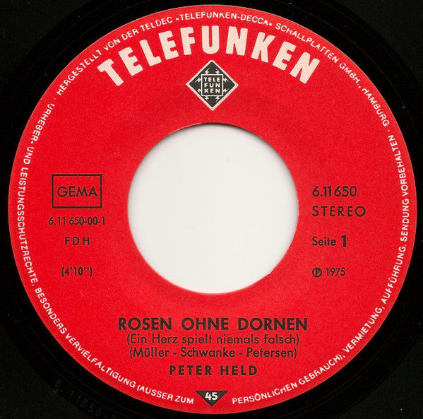 Peter Held - Rosen Ohne Dornen (Ein Herz Spielt Niemals Falsch) 36046 Vinyl Singles Goede Staat