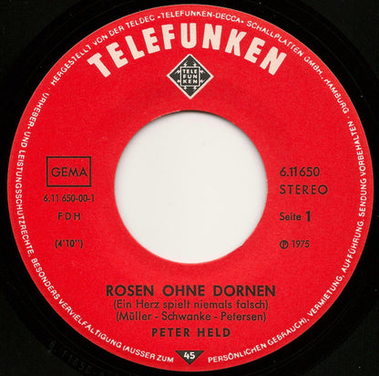 Peter Held - Rosen Ohne Dornen (Ein Herz Spielt Niemals Falsch) 36046 Vinyl Singles Goede Staat