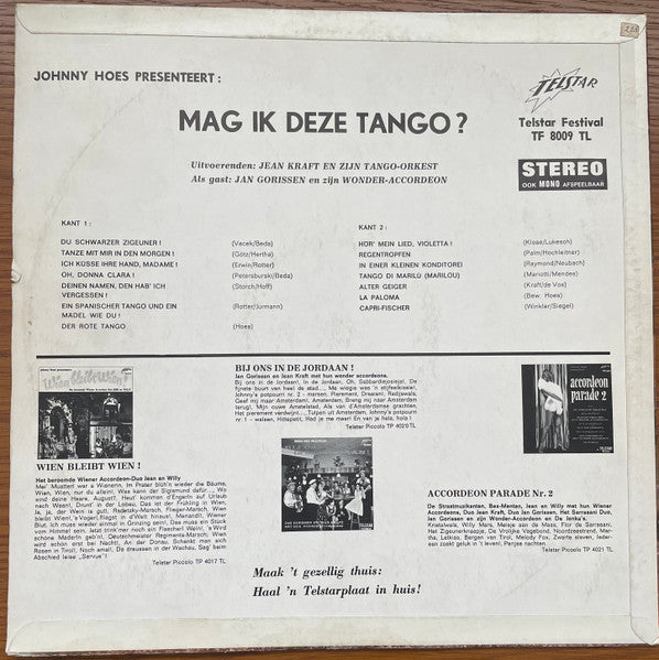 Jean Kraft En Zijn Tango Orkest Als Gast: Jan Gorissen - Johnny Hoes Presenteert: Mag Ik Deze Tango? (LP) 49988 Vinyl LP Goede Staat