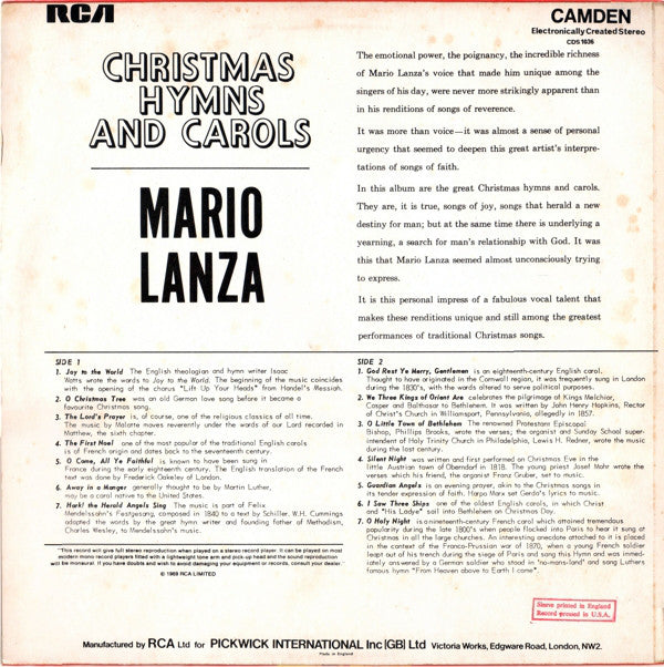 Mario Lanza - Christmas Hymns & Carols (LP) 48005 Vinyl LP Goede Staat