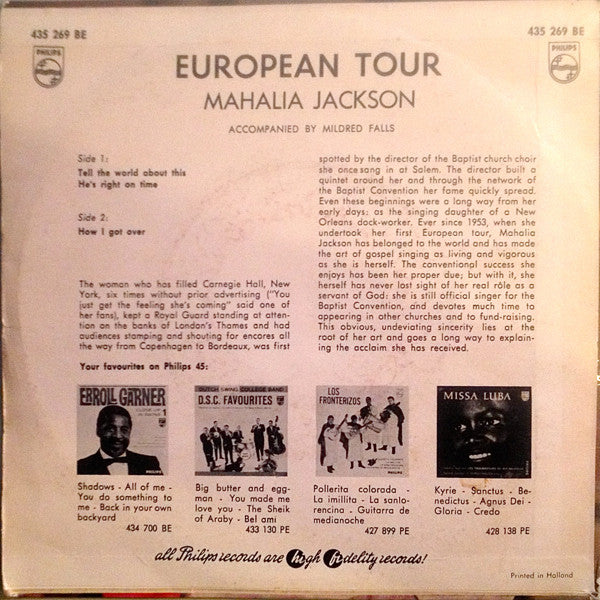 Mahalia Jackson - European Tour (EP) 33094 Vinyl Singles Goede Staat