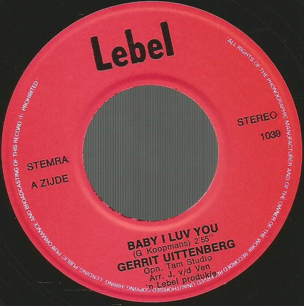 Gerrit Uittenberg - Baby I Luv' You... 33042 Vinyl Singles Goede Staat