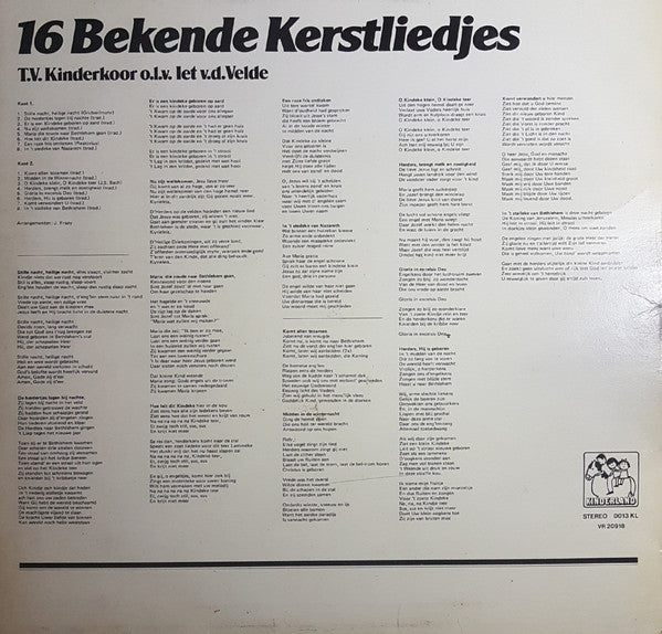 T.V. Kinderkoor - 16 Bekende Kerstliedjes (LP) 40902 Vinyl LP Goede Staat