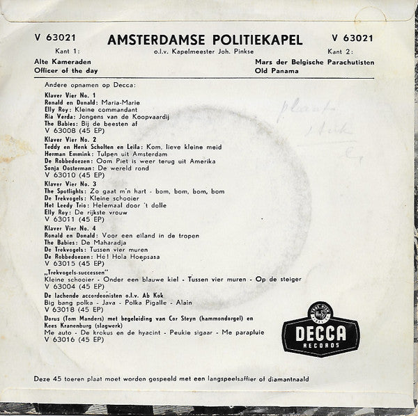 Amsterdamse Politiekapel - Alte Kameraden (EP) 34893 Vinyl Singles Goede Staat