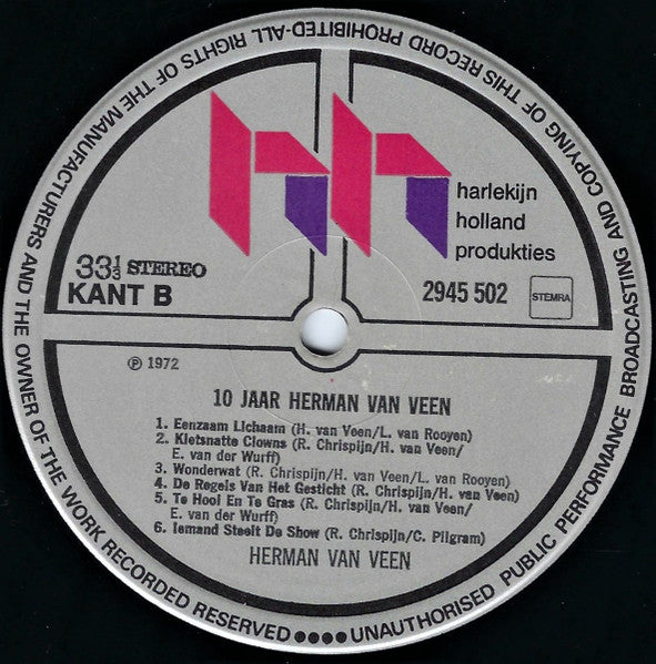 Herman van Veen - Gezongen - 10 Jaar Herman Van Veen (LP) Vinyl LP Dubbel Goede Staat