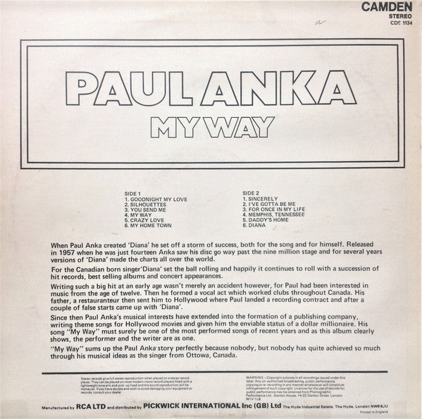 Paul Anka - My Way (LP) 51197 Vinyl LP Goede Staat