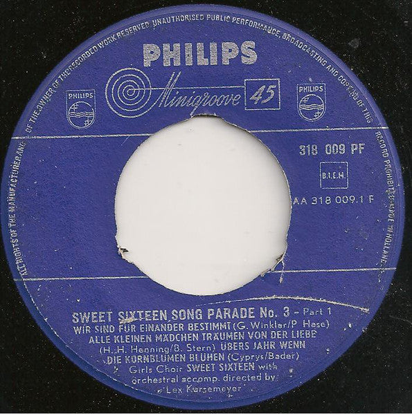 Sweet Sixteen  - Sweet Sixteen Song Parade No. 3 38224 Vinyl Singles Goede Staat