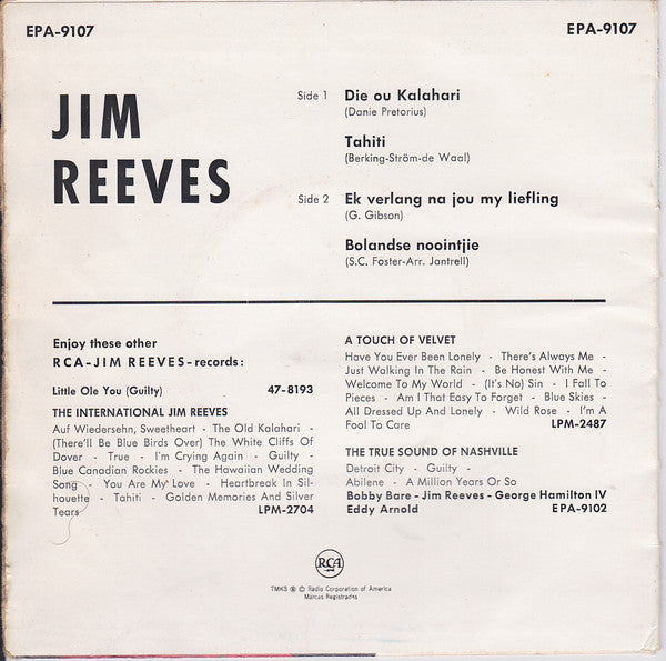 Jim Reeves - Die Ou Kalahari (EP) 34581 17203 Vinyl Singles Goede Staat