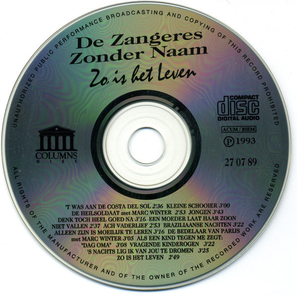 Zangeres Zonder Naam - Zo Is Het Leven (CD) Compact Disc Goede Staat