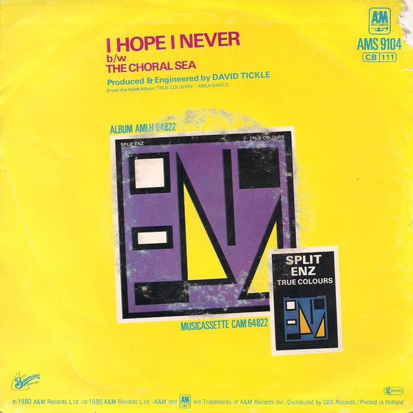 Split Enz - I Hope I Never 38521 Vinyl Singles Goede Staat