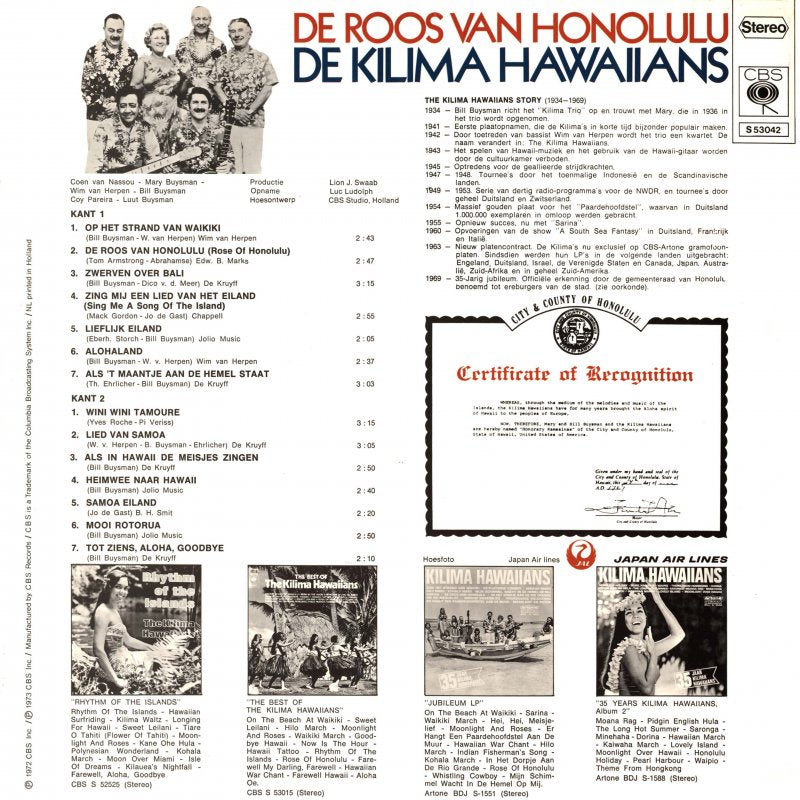 Kilima Hawaiians - De Roos Van Honolulu (LP) 43258 Vinyl LP Goede Staat