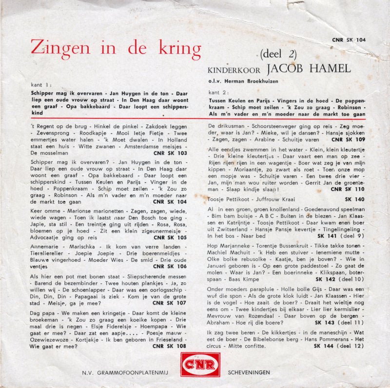 Kinderkoor Jacob Hamel - Zingen In De Kring 2 16912 Vinyl Singles Hoes: Generic