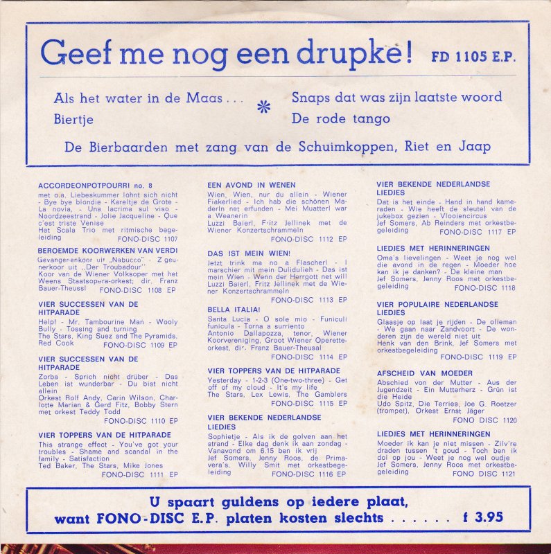 Riet En Jaap, De Bierbaarden - Geef Me Nog Een drupke! (EP) 37863 Vinyl Singles EP Goede Staat