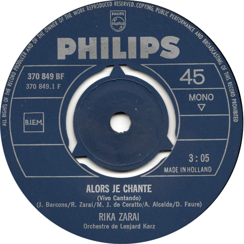 Rika Zarai - Alors Je Chante 35756 Vinyl Singles Hoes: Generic