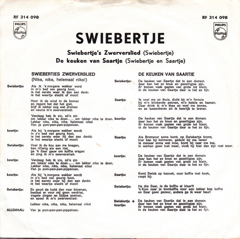 Swiebertje - Swiebertje's Zwerverslied 36369 Vinyl Singles Goede Staat ++