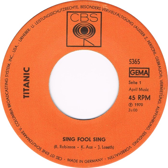 Titanic - Sing Fool Sing 38069 Vinyl Singles Hoes: Generic