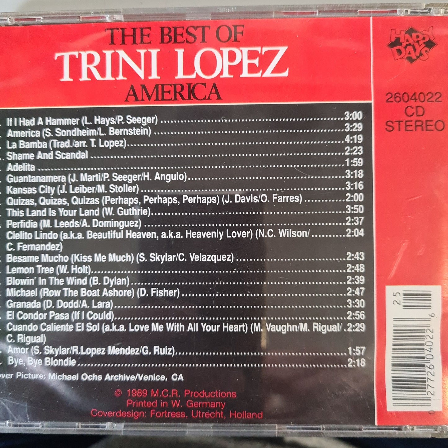 Trini Lopez - The Best Of Trini Lopez America (CD) Compact Disc Goede Staat