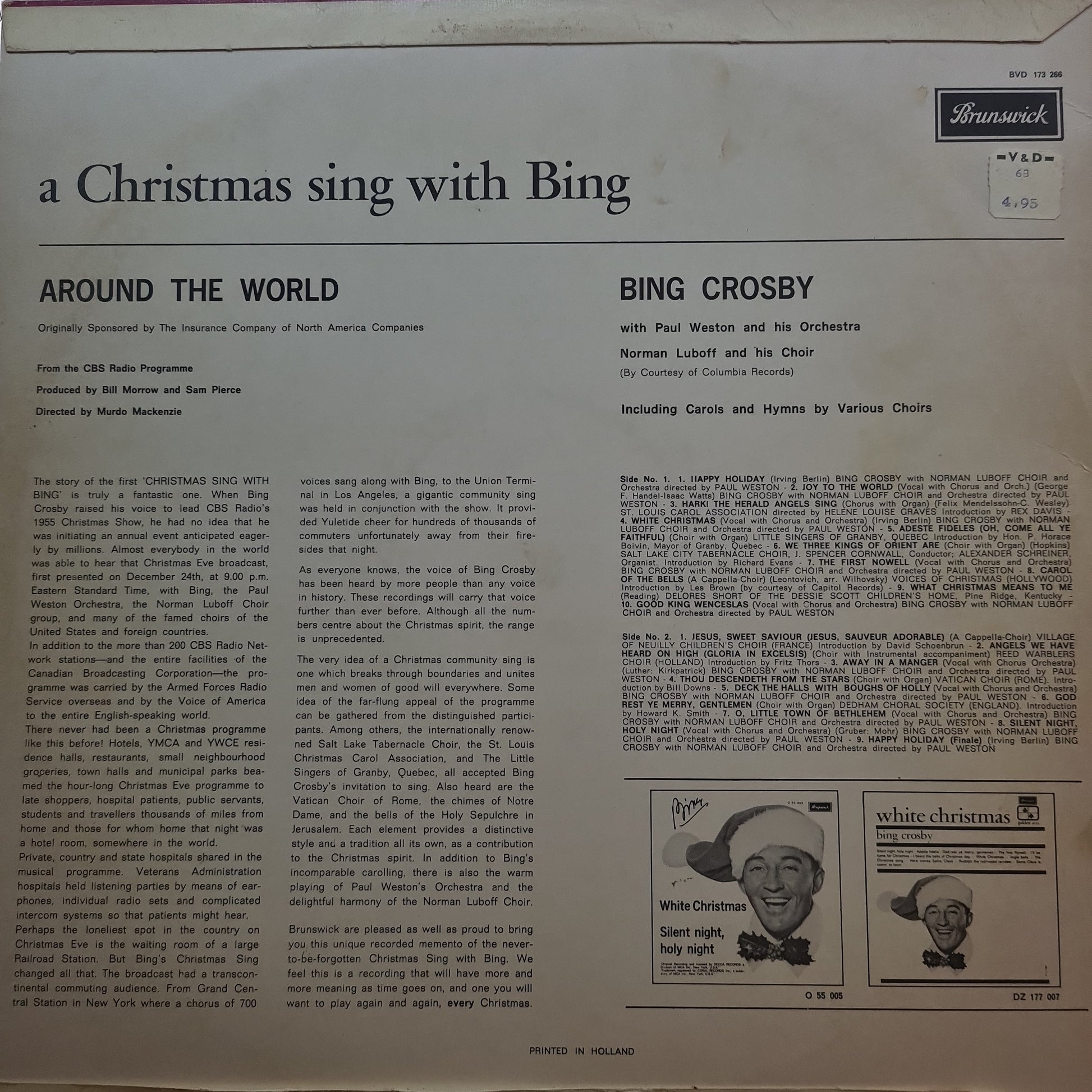 Bing Crosby , Norman Luboff Choir - A Christmas Sing With Bing - Around The World (LP) Vinyl LP Goede Staat