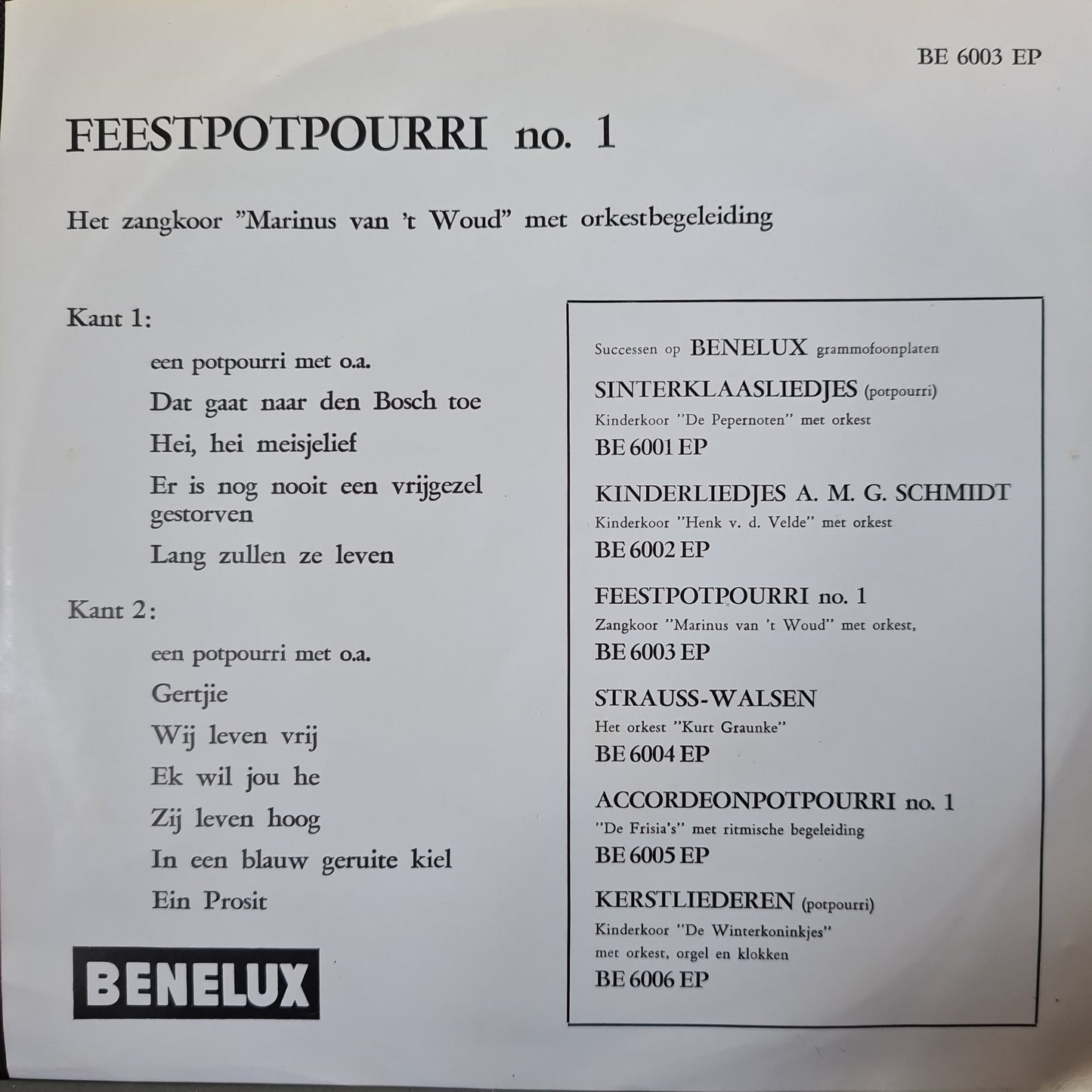 Zangkoor Marinus  van 'T Woud - Feetpotpourri no.1 (EP) 33674 Vinyl Singles EP Goede Staat