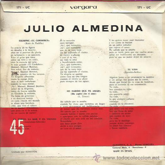 Julio Almedina - Brindis A El Cordobes (EP) 01758 Vinyl Singles EP Goede Staat