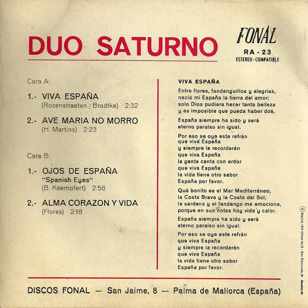 Duo Saturno - Viva España (EP) 21363 Vinyl Singles EP Goede Staat