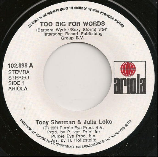 Tony Sherman & Julia Loko - Too Big For Words 39291 Vinyl Singles Hoes: Generic